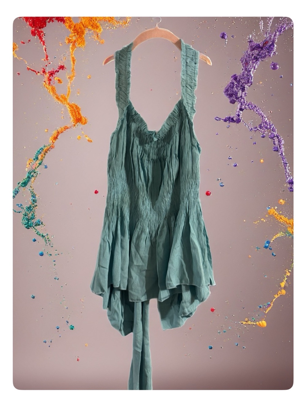 POL Lightweight Sage Green Crinkled Sleeveless Tunic
